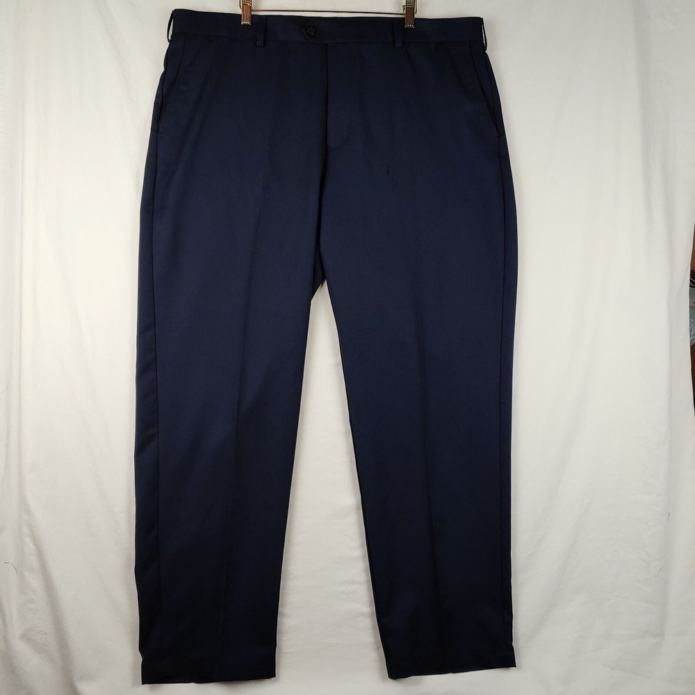 IZOD Golf Pants Mens 42x32 Navy Blue Classic Flat Front‎ Chino Casual Business